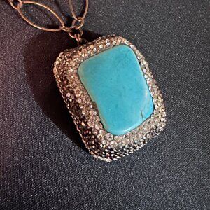 Keren Creations Turquoise Necklace & Earrings Jewelry Set With Crystal Accents